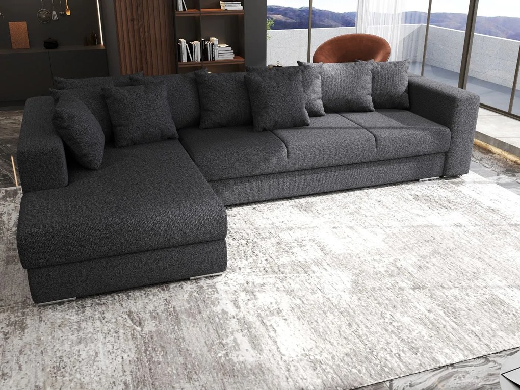 Colțar extensibil dumonde cu ladă de depozitare si sezut confortabil din spuma high-density, Gloria Enjoy Grafit II 320x183 cm