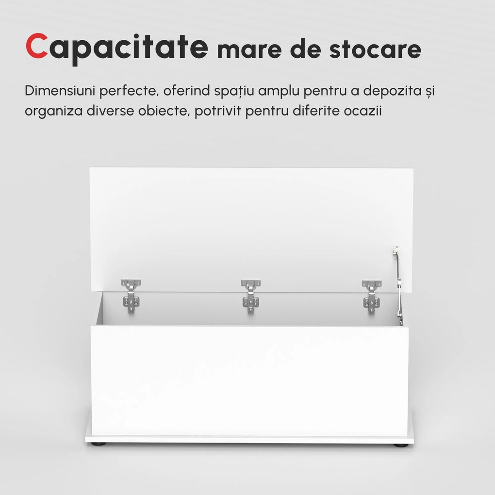 HOMCOM Cutie de depozitare multifunctionala din PAL cu capac care se deschide, pentru camera si intrare, 100x40x40cm, alb | Aosom Romania