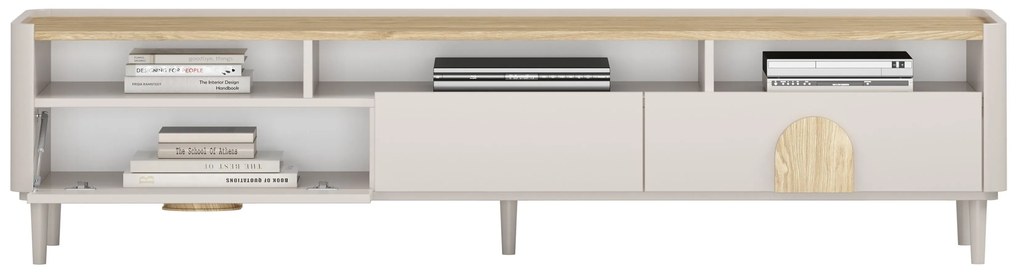 Comodă TV Amilio 200 cm cu sertare - cashmere / stejar uleiat / mânere stejar deschis