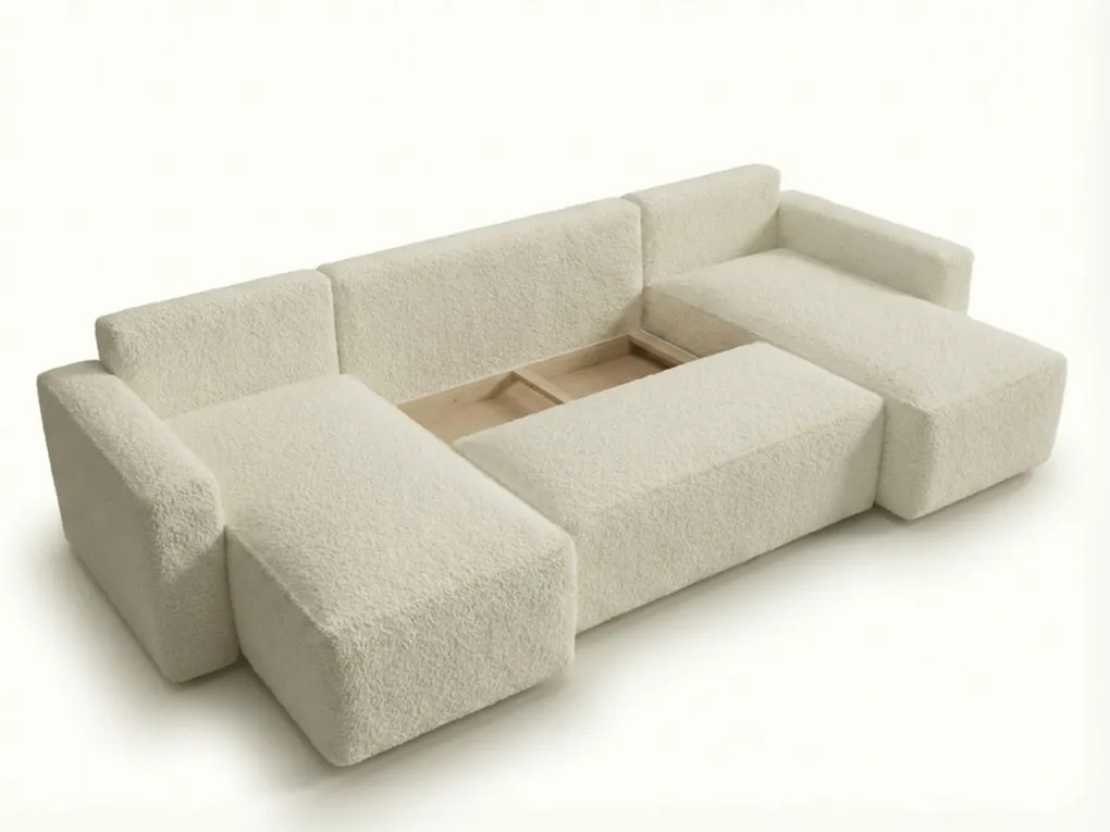 Canapea extensibila in forma de U SMART BOUCLE, verde inchis, 303x143 cm