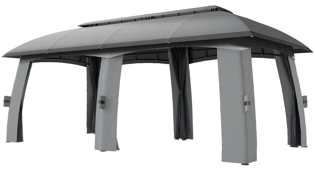 Outsunny Pavilion, Cort de petreceri, cu plase anti-insecte, plafon rezistent la vânt, pentru până la 15 persoane, gri închis, 3 x 6 x 3 m | Aosom Romania
