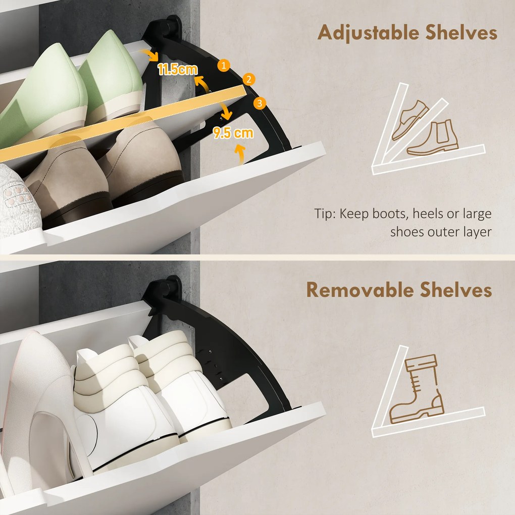 HOMCOM Scarpieră Economisitoare de Spațiu Modernă cu 4 Ante pentru 16 Perechi de Pantofi, 62.5x26x156 cm, Gri Ciment | Aosom Romania