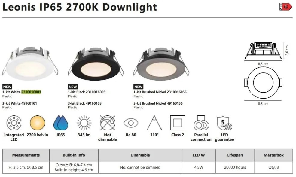 Spot incastrabil LED pentru baie IP65 Leonis alb 2700K