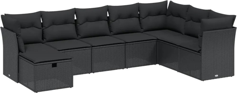 vidaXL Set mobilier de grădină cu perne, 8 piese, negru, poliratan