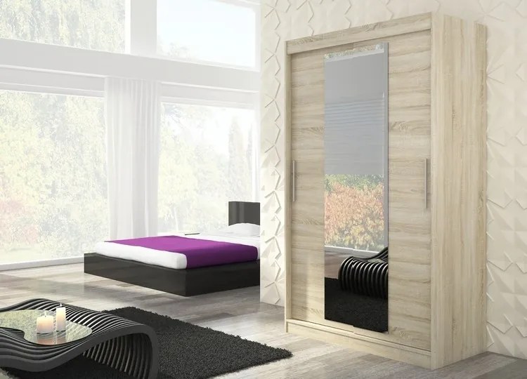 Dulap cu usi glisante si oglinda 150x200 cm, Iness, ADRK Furniture (Culoare: Ciocolata)