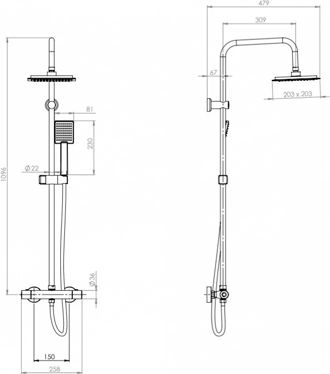 Coloana de dus cu mixer termostatic Joko forma patrata NBJ051T