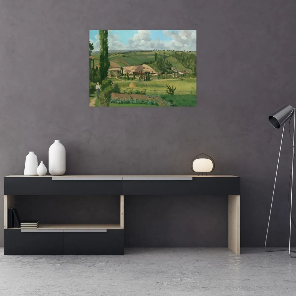Tablou pe sticlă - Camille Pissarro, Landscape at Les Pâtis, Pontoise, reproducere (70x50 cm)