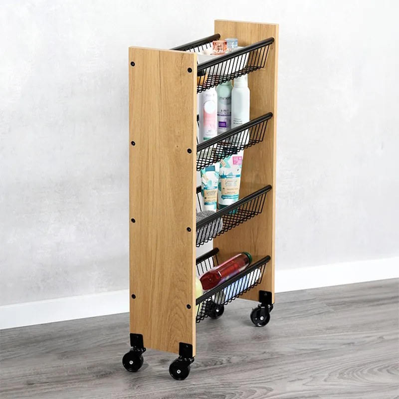 Raft bucatarie cu rotite Kesper 27843, 4 rafturi, 4 rotite mobile, MDF/metal, maro/negru