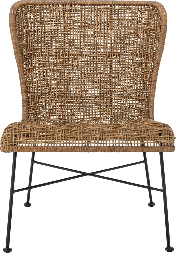 Fotoliu din rattan natural și metal, natur, cu cadru metalic negru, 69x59,5x81,5 cm, „Somme"
