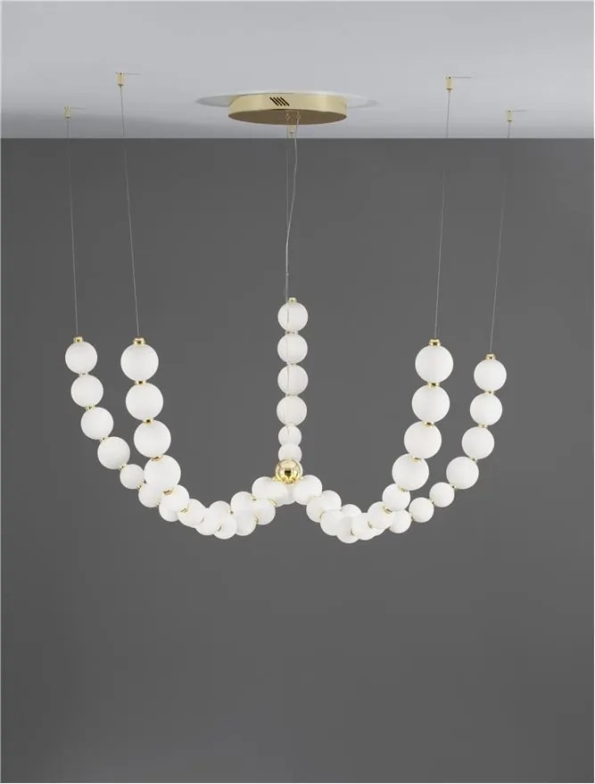 Lustra LED cu 5 pendule, dimabila, deosebita design lux PERLA opal, auriu