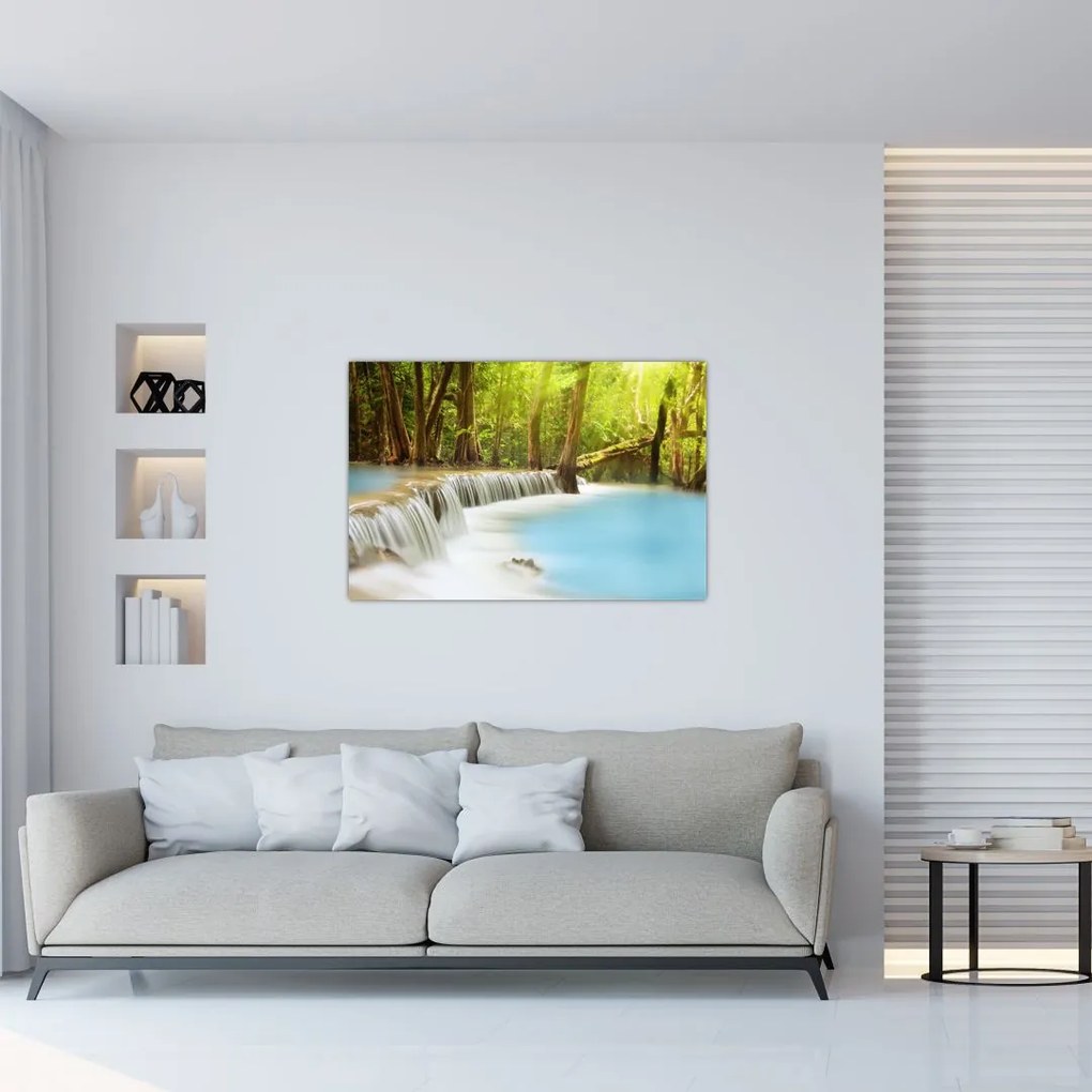 Tablou cu cascada Huai Mae Kamin în pădure (90x60 cm)