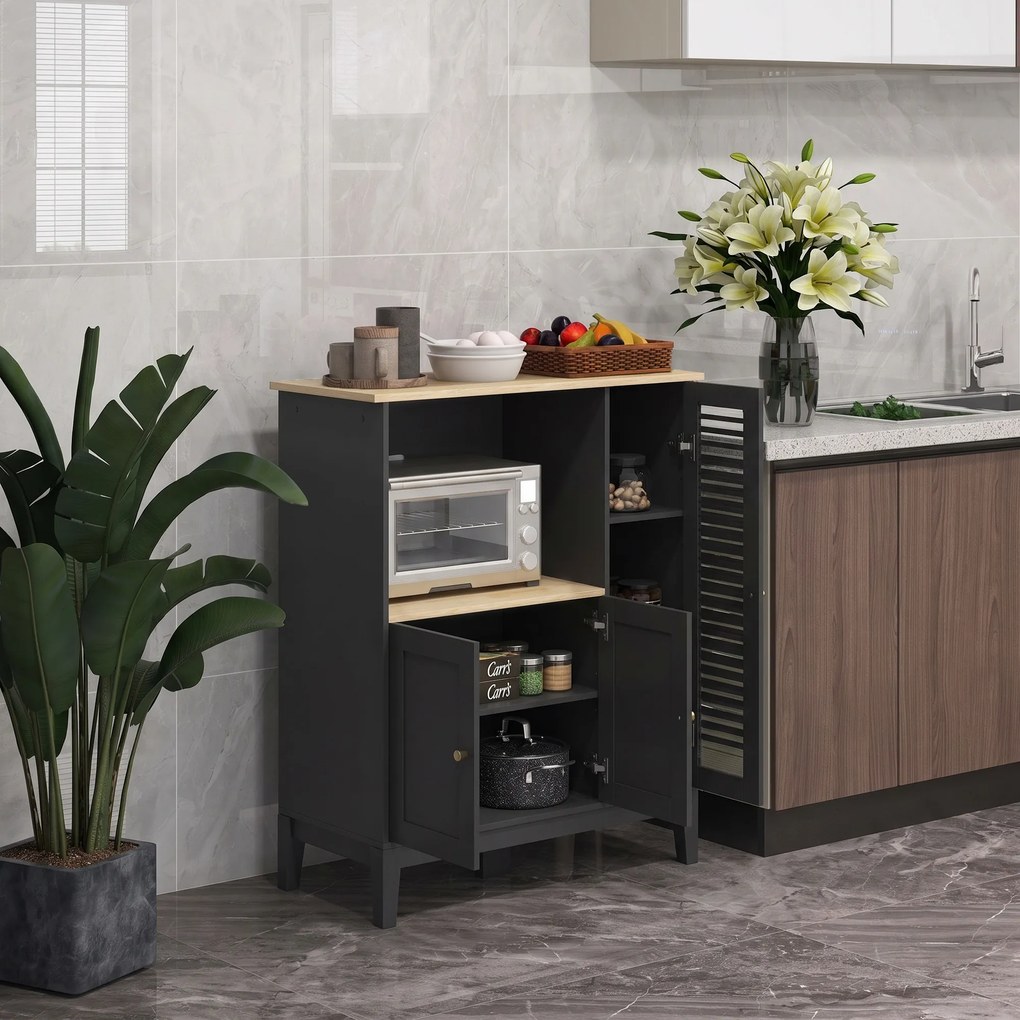 HOMCOM Dulap pentru Cuptor cu Microunde cu Dulap Inferior și 3 Rafturi Laterale cu Ușă din Sticlă, din Lemn, 80x35x97 cm, Negru | Aosom Romania