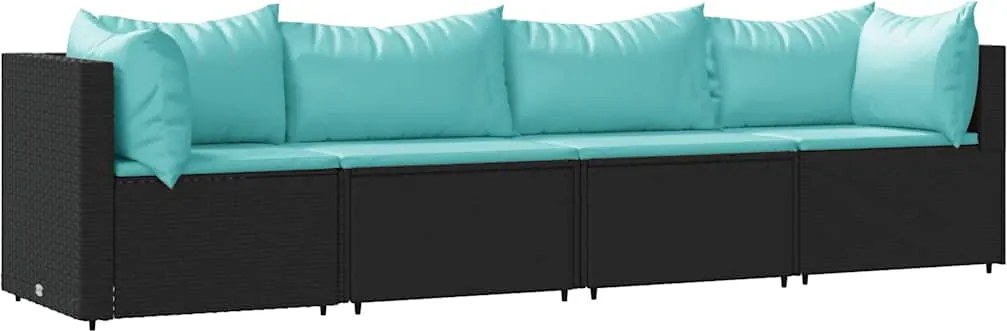 vidaXL Set mobilier relaxare grădină 4 piese cu perne poliratan negru