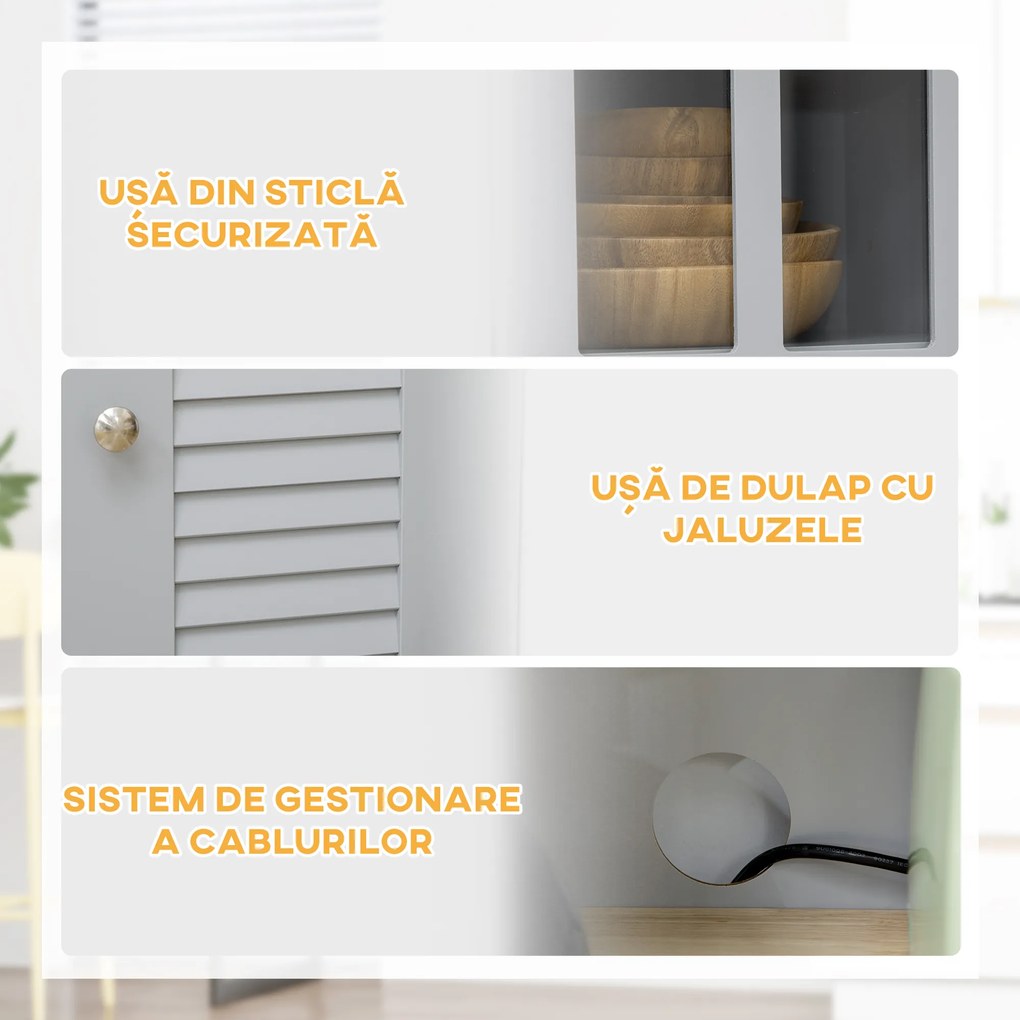 HOMCOM Bufet pentru bucatarie, Mobilier din lemn, dulap de bucatarie in stil clasic, Gri, 68x39.5x170cm | Aosom Romania