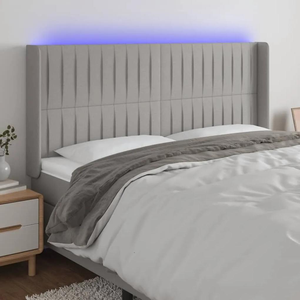 3124308 vidaXL Tăblie de pat cu LED, gri deschis, 203x16x118/128 cm, textil