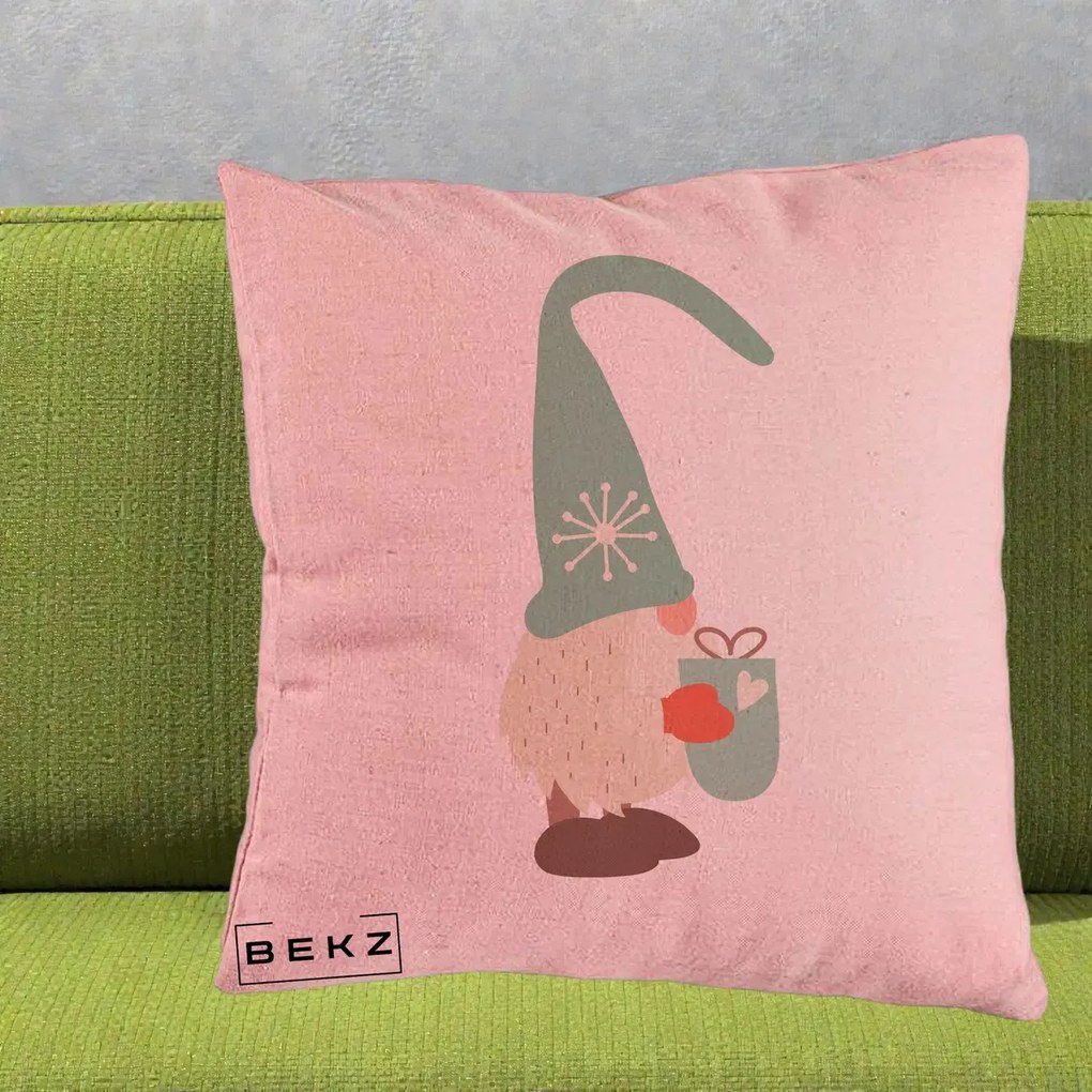 Perna Decorativa Gnom Nordic cu Cana Calda Menta, 40x40 cm, Roz, Husa Detasabila, Perna Inclusa, BEKZ®