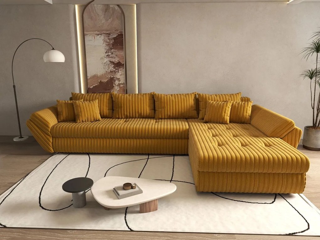 Colțar extensibil dumonde cu ladă de depozitare si sezut confortabil din spuma high-density, Loana XL Ambience Mustar II 335x185 cm