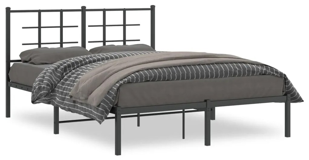 355560 vidaXL Cadru de pat metalic cu tăblie, negru, 135x190 cm
