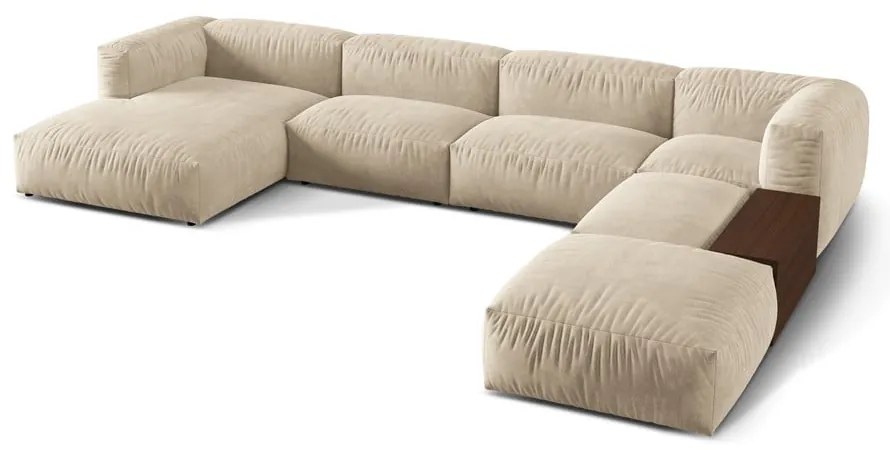 Colțar modular bej cu tapițerie din catifea (cu colț pe partea dreaptă/în formă de "U") Martina – Micadoni