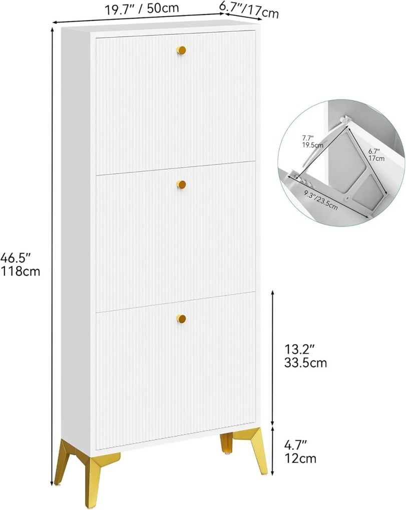 PANA23 - Pantofar 50 cm, pantofare, depozitare pantofi, mobilier hol - Alb - Auriu