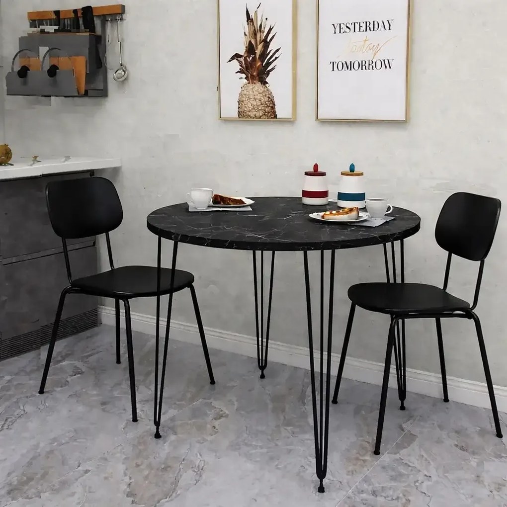 Masa bucatarie rotund texturata,negru marmurat, Homs 70x70x75 cm, A0048