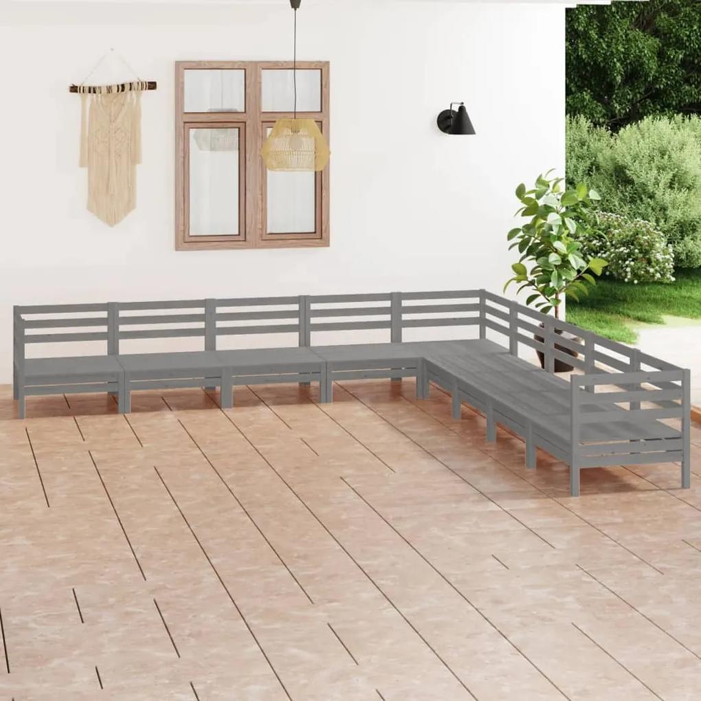 3083116 vidaXL Set mobilier de grădină, 9 piese, gri, lemn masiv de pin