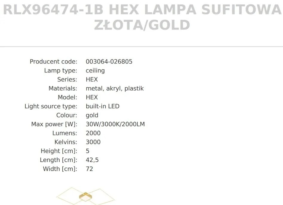 Plafoniera LED design modern HEX 72x42cm