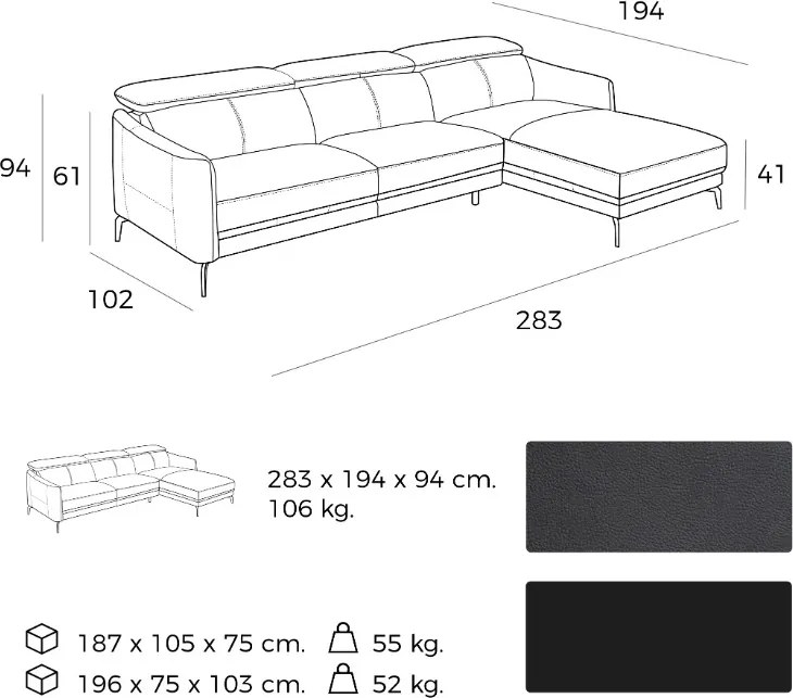 Coltar cu sezlong dreapta, elegant, design italian William AC-5359-R