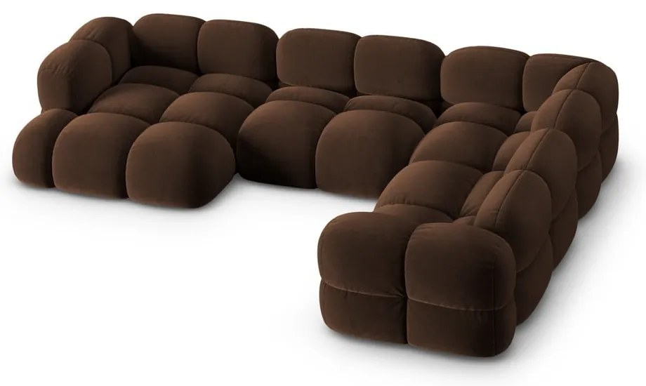 Colțar maro închis cu tapițerie din catifea (cu colț pe partea dreaptă/în formă de "U") Loretto – Cosmopolitan Design