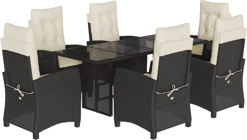 vidaXL Set mobilier de grădină cu perne, 7 piese, negru, poliratan