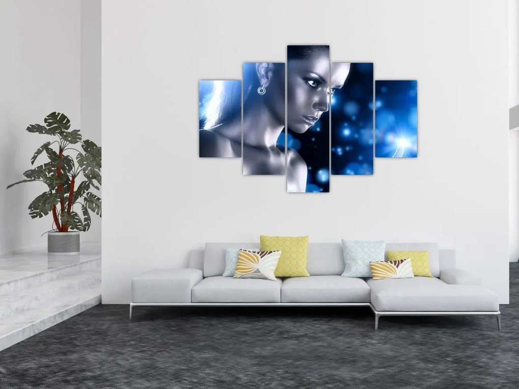 Tablou - Femeia, sclipici albastru (150x105 cm)