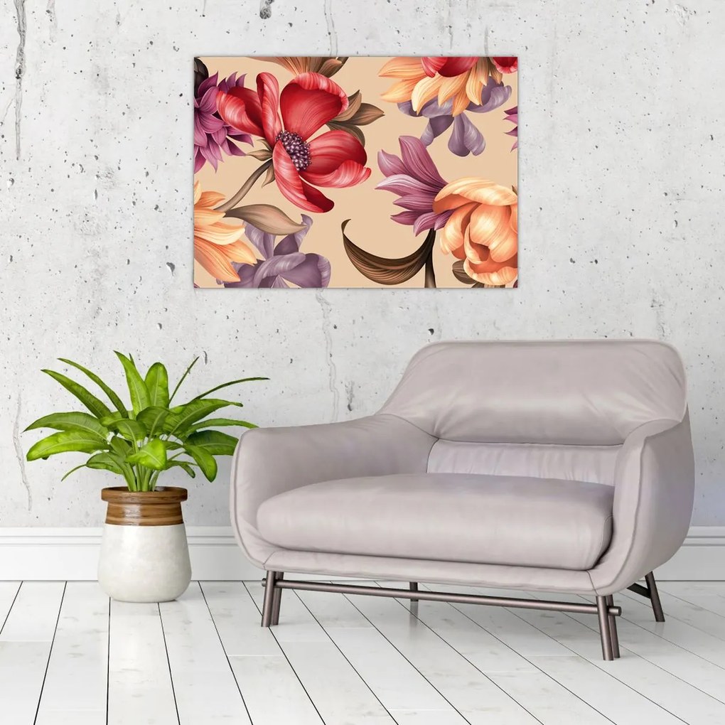 Tablou pe sticlă - Flori de epocă (70x50 cm)