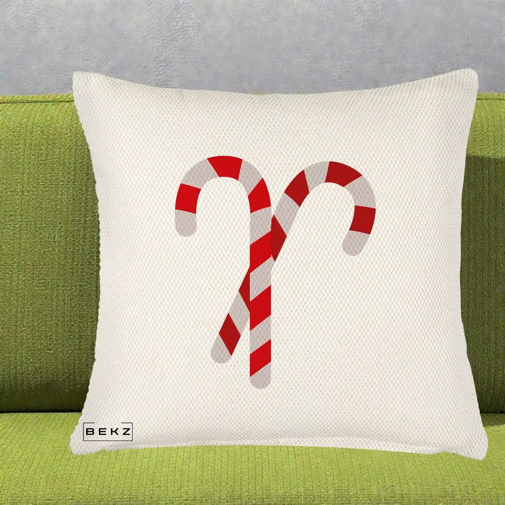 Perna Decorativa Candy Cane de Craciun, 40x40 cm, Crem Reliefat, Husa Detasabila, Perna Inclusa, BEKZ®