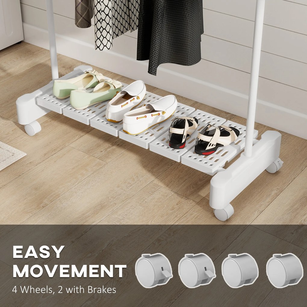 HOMCOM Uscător Vertical Extensibil cu Roți și Raft pentru Încălțăminte Alb | Aosom Romania