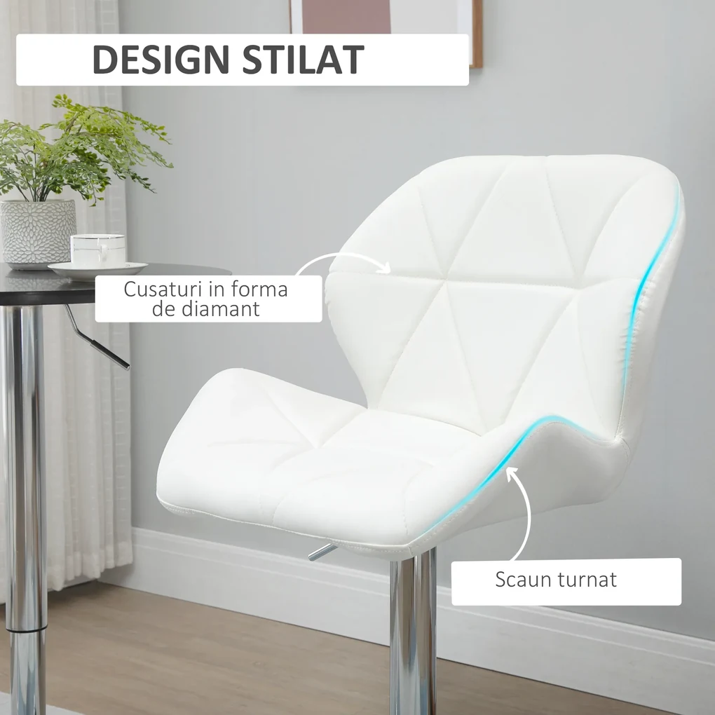 HOMCOM Scaun Bar Reglabil Pivotante si Antiderapant, Scaun bar Modern,Sarcina Maxima 120 kg,Elegante și Confortabile,Albe | Aosom Romania