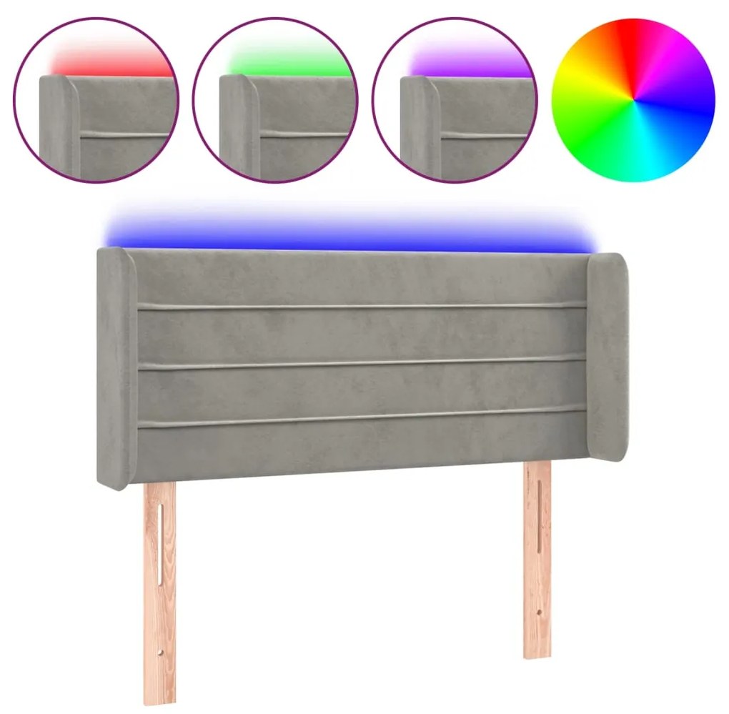 vidaXL Tăblie de pat cu LED, gri deschis, 93x16x78/88 cm, catifea