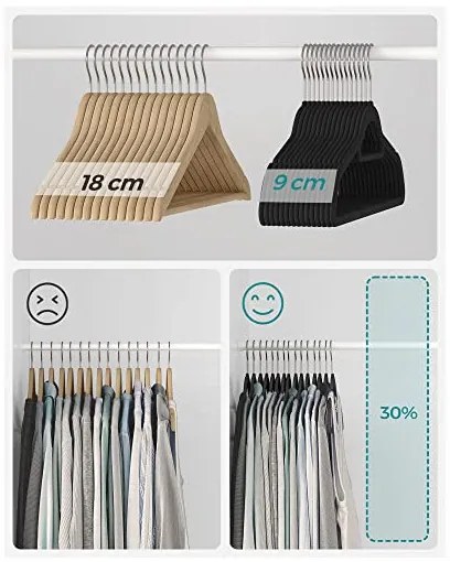 Set de 20 de umerase, Songmics, 43,5 cm, catifea, Negru