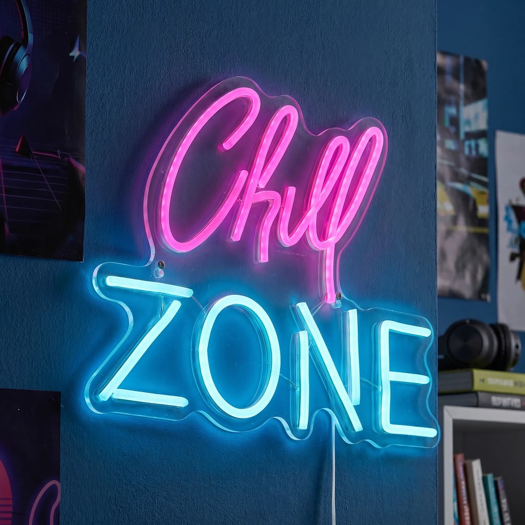Lumină de perete cu neon roz cu albastru, incluzând LED - Chill Zone