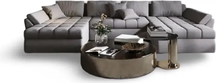 Colțar extensibil dumonde cu ladă de depozitare si sezut confortabil din spuma high-density, Loana U Enjoy Grey 355x185 cm