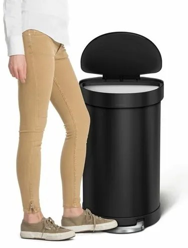 Simplehuman Coș de gunoi semicircular cu pedală șicadru din oțel inoxidabil, 45 l, negru