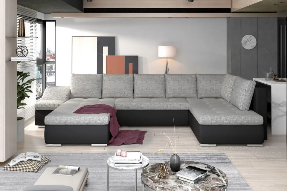 Canapea modulara, extensibila, cu spatiu pentru depozitare, 340x88x200 cm, Giovanni L02, Eltap (Culoare: Gri pepit / Alb)