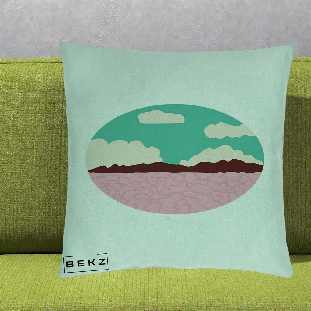 Perna Decorativa Peisaj Desert Oval Pastel, 40x40 cm, Verde Menta, Husa Detasabila, Perna Inclusa, BEKZ®