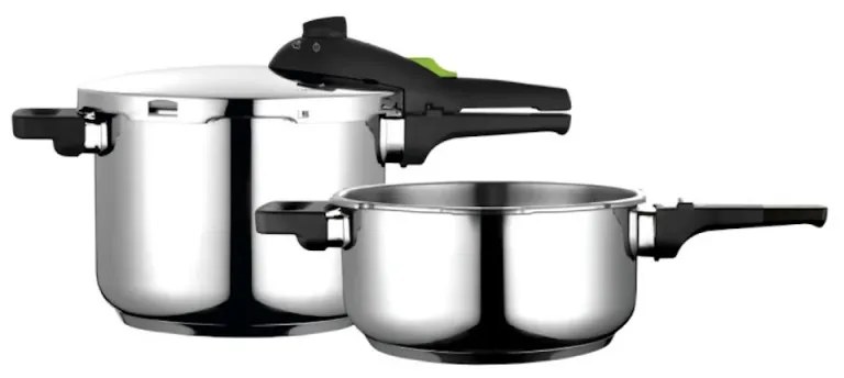 Resigilat: Set 2 oale sub presiune Fagor Rapid Xpress, 4+6 l, 2 nivele 60/100 kPa, 5 sisteme de siguranta, Otel 18/10, Argintiu