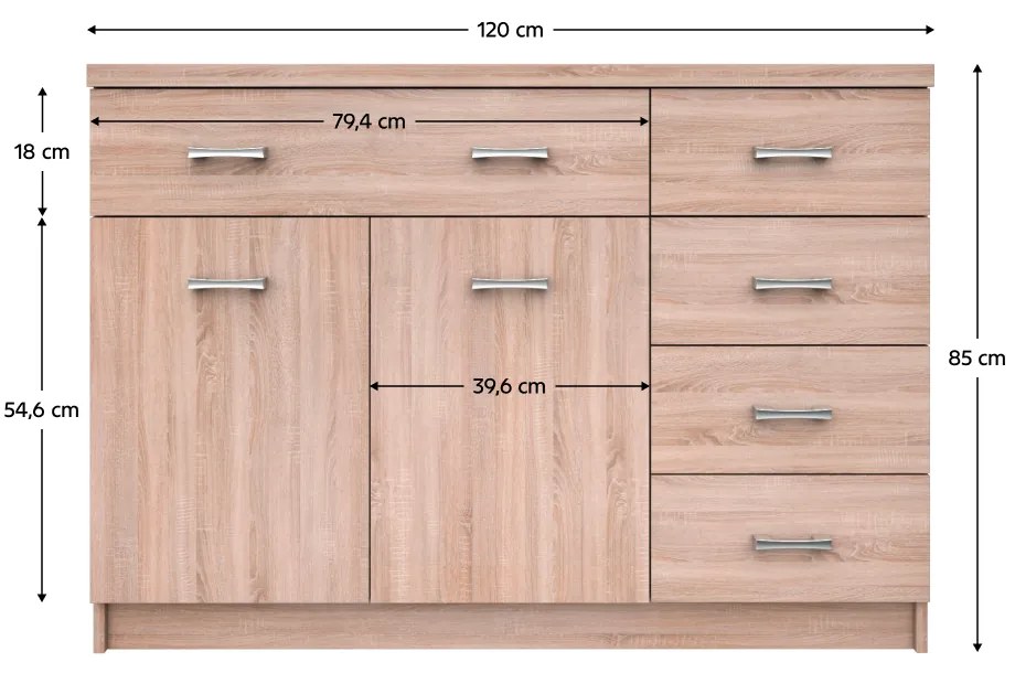 Comoda 2D5S, stejar Sonoma, TOPTY TIP 22