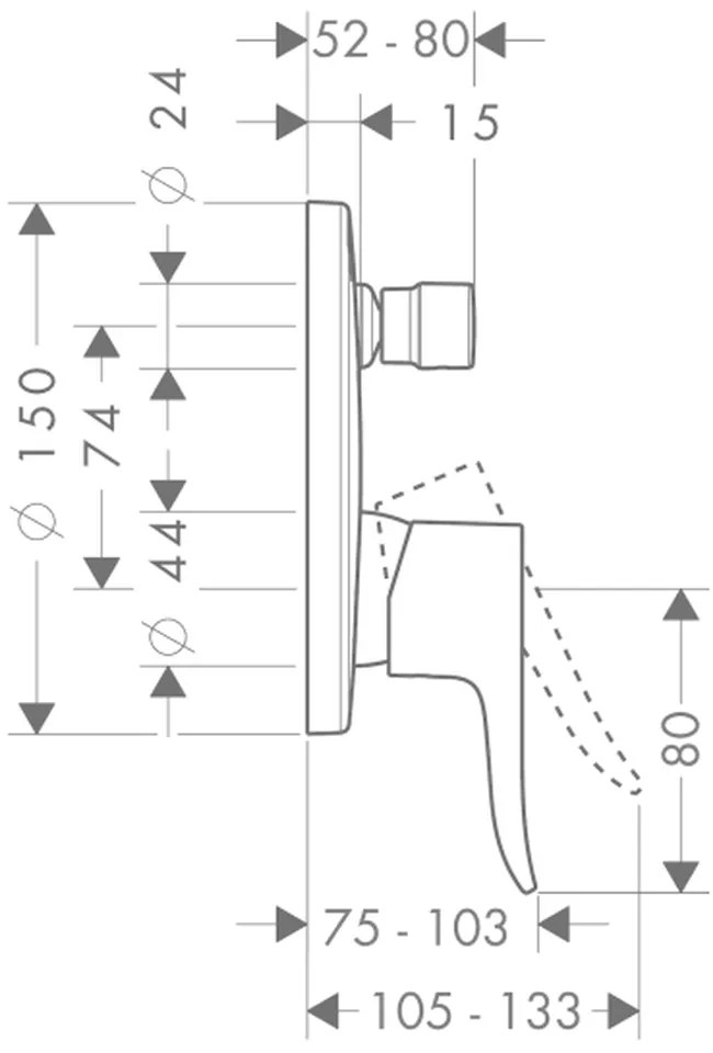 Baterie dus Hansgrohe Metris incastrata pentru corp ingropat, rotunda, crom 31493000 Rotunda