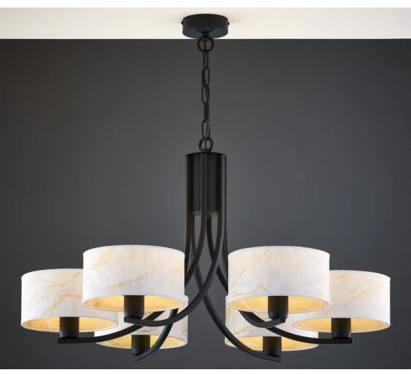 Jupiter 2105 - Candelabru suspendat pe lanț ARTHUR 6xE27/15W/230V alb/negru/decor marmură