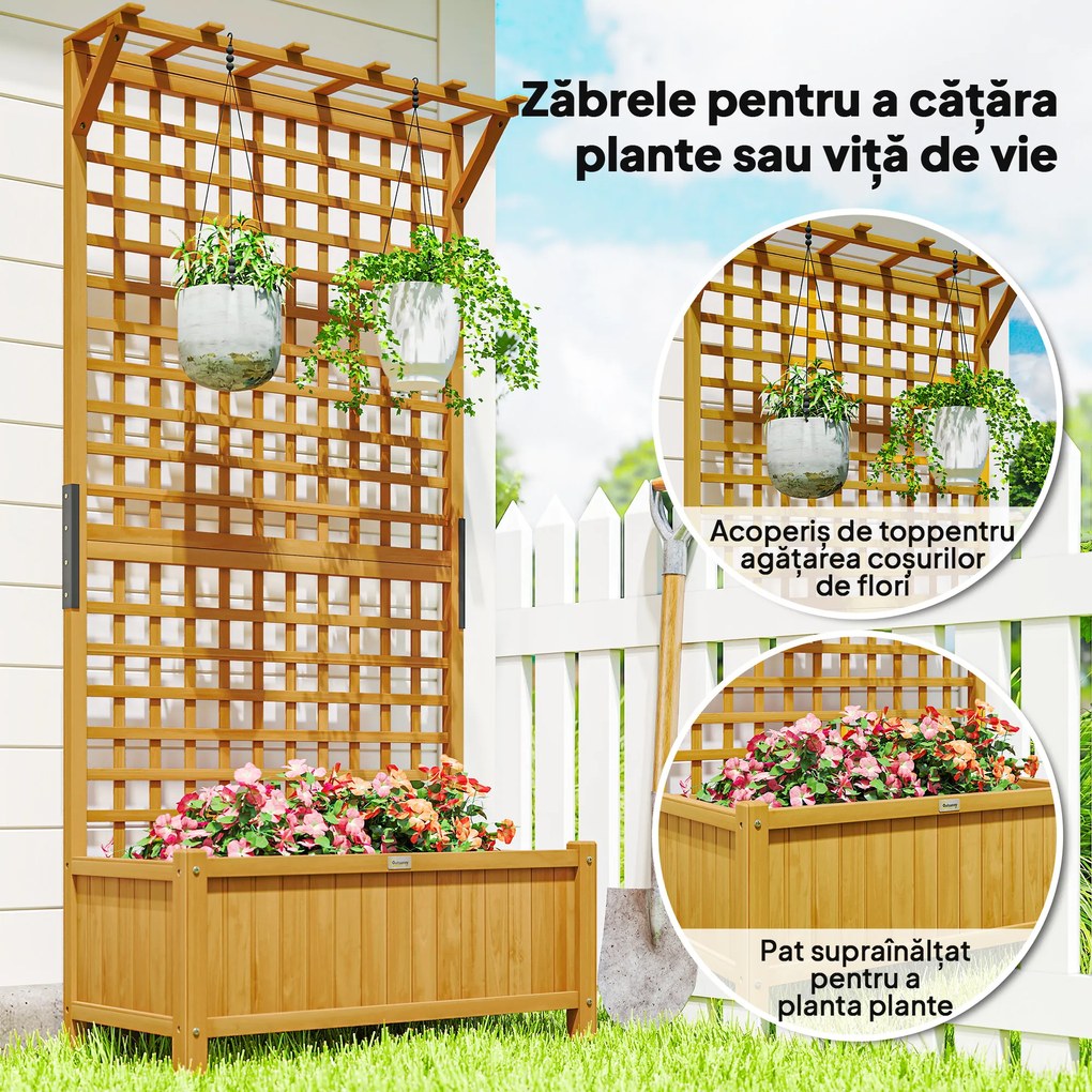 Outsunny Jardinieră înălțată cu Spalier și Acoperiș, Ghiveci, Strat de Flori, rezistent la intemperii, Lemn, 90 x 45 x 183 cm, Maro | Aosom Romania