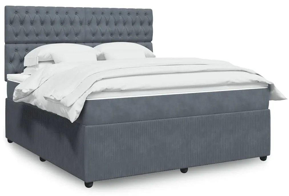 vidaXL Pat box spring cu saltea, gri închis, 180x200 cm, catifea