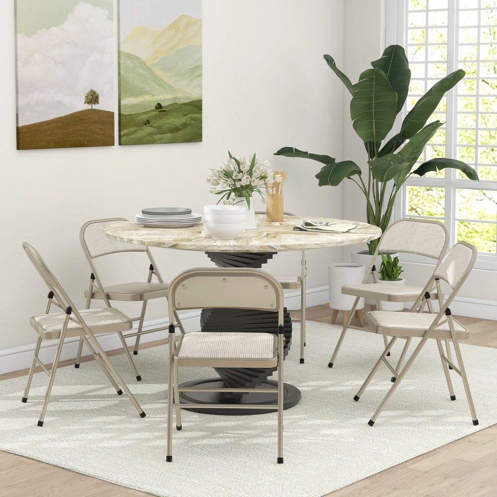 HOMCOM Lot de 6 scaune pliante scaune de bucatarie portabile cadru din otel dim. 45l x 46P x 78H cm bej | Aosom Romania