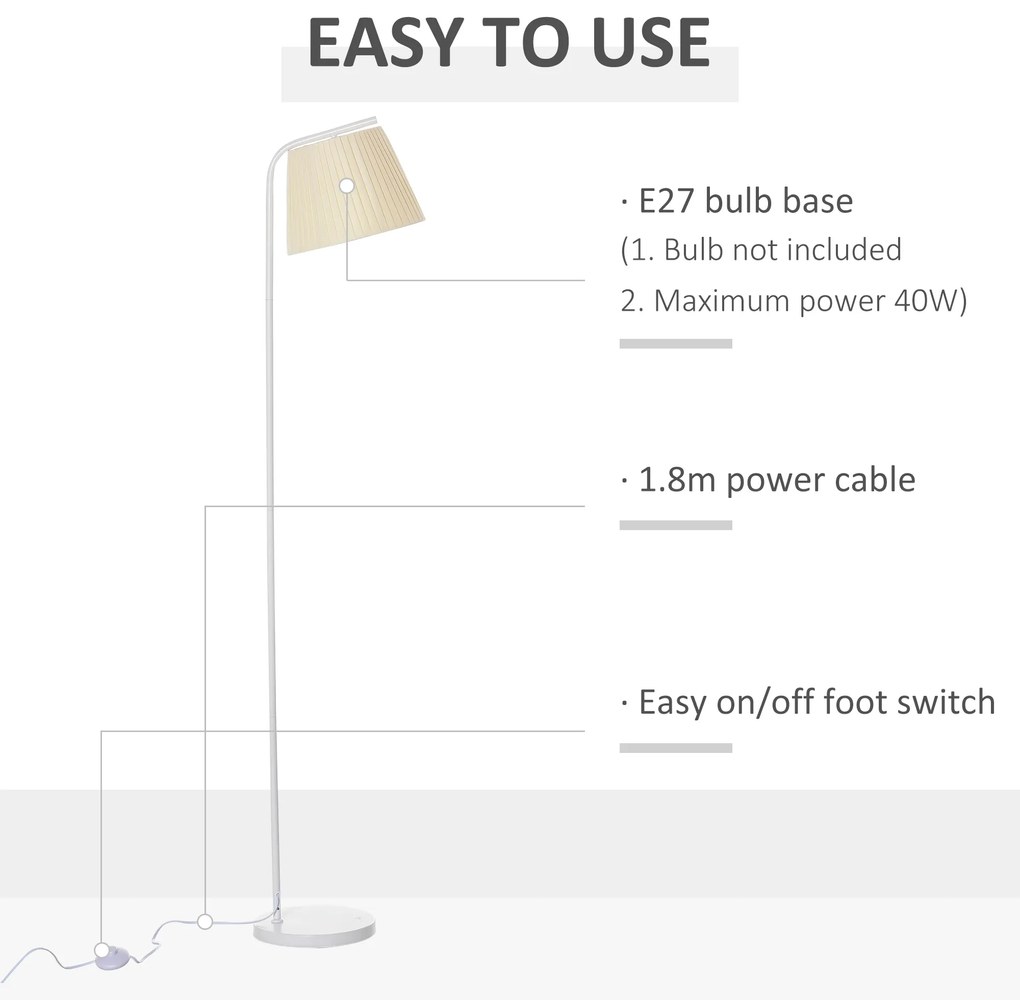 Lampadar cu abajur, baza rotunda, Lampa de sol, Iluminatie casa Mobila casa Metal, 25x27x165 cm, Alb/Crem HOMCOM | Aosom RO